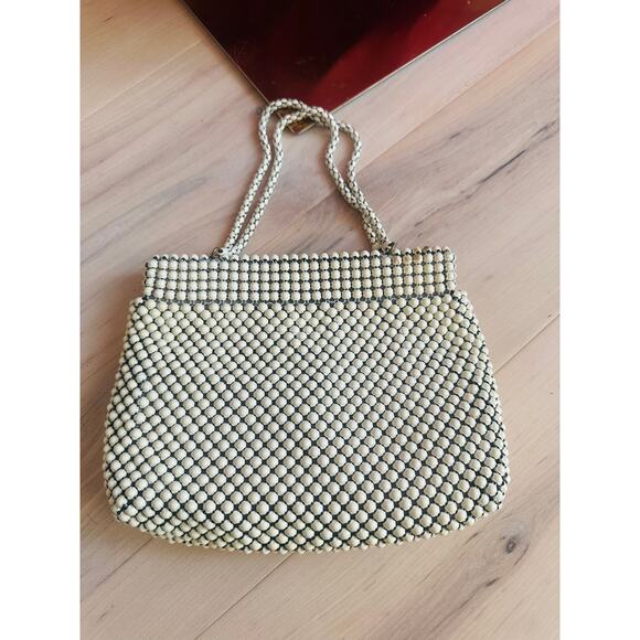 Vintage 1940s Whiting & Davis Metal Mesh Handbag Purse Evening Cream - Picture 2 of 6